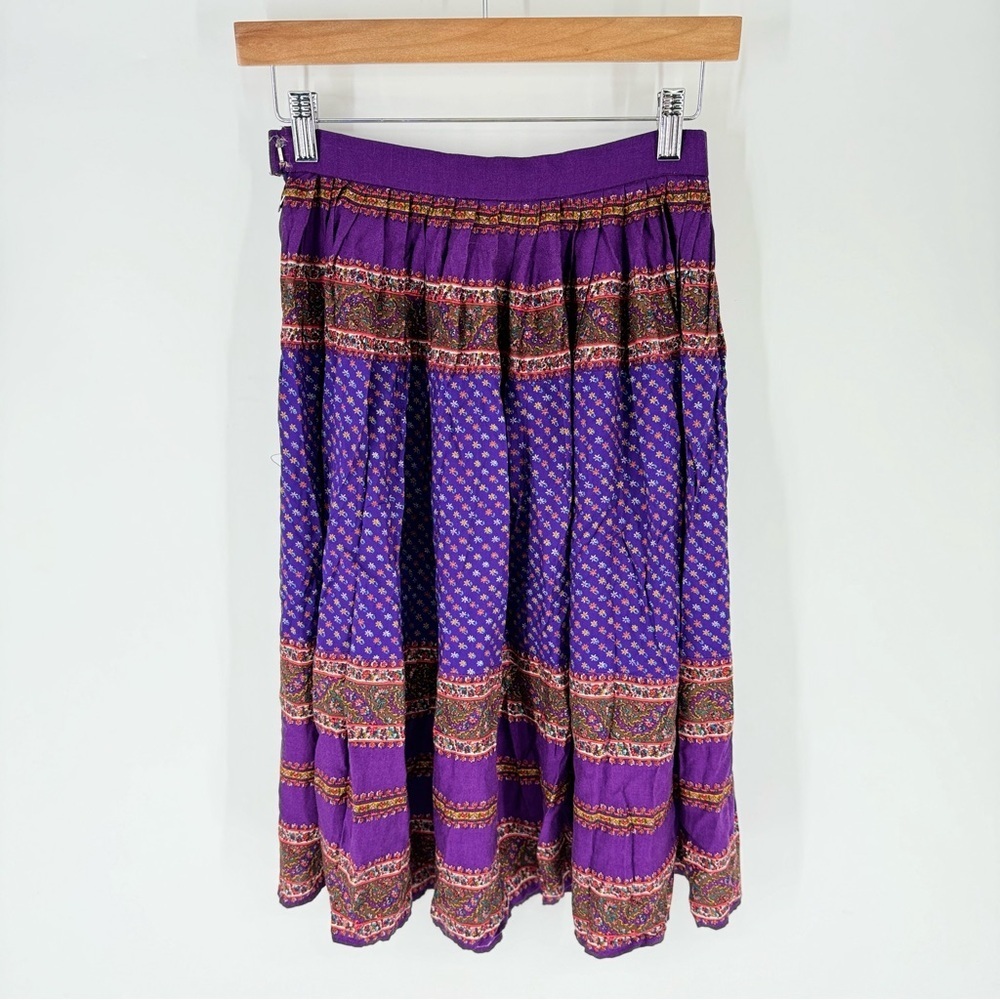 Vintage Oscar De La Renta Designer Bohemian Multi-print Flare Skirt
